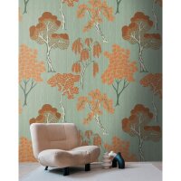 Fototapete B&auml;ume Orange auf Gr&uuml;n - Modernes...