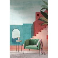 Fototapete Architekturszene Rosa Blau - Moderne Treppe...