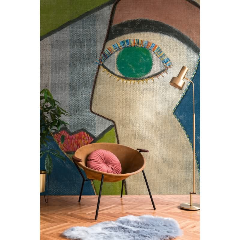 Fototapete Kubistisches Gesicht Bunt - Künstlerischer Wanddruck im Picasso-Stil - livingwalls Vliestapete nicht erweiterbar (398901)