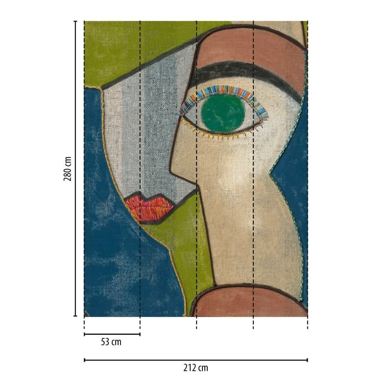 Fototapete Kubistisches Gesicht Bunt - Künstlerischer Wanddruck im Picasso-Stil - livingwalls Vliestapete nicht erweiterbar (398901)