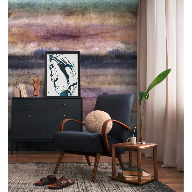 Fototapete Abstrakte Aquarellstreifen Blau Lila - Künstlerisches Farbspiel - livingwalls Vliestapete nicht erweiterbar (398911)