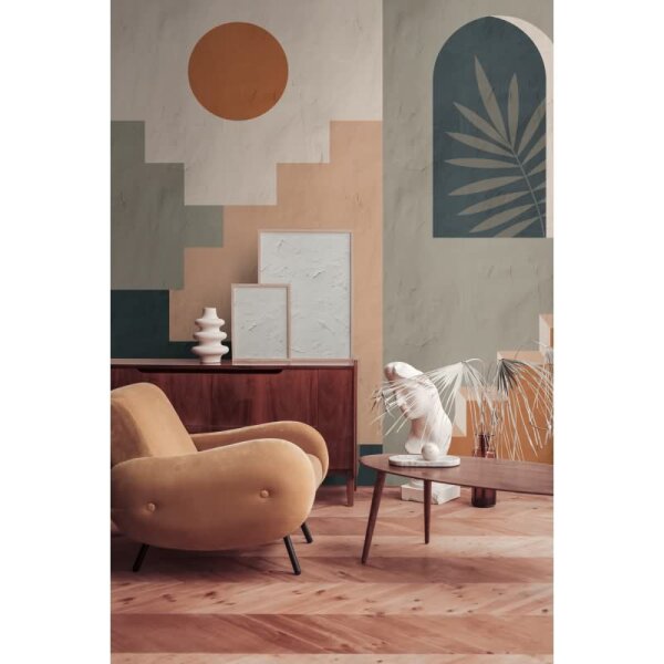 Fototapete Geometrische Architektur Beige Schwarz Orange - Modernes Treppenmotiv - livingwalls Vliestapete (398951)