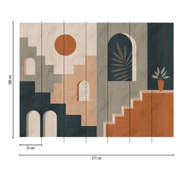 Fototapete Geometrische Architektur Beige Schwarz Orange - Modernes Treppenmotiv - livingwalls Vliestapete (398951)