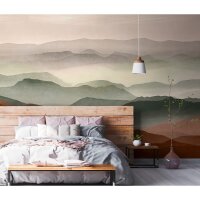 Fototapete Landschaft in Aquarelloptik Rot Gr&uuml;n -...