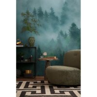 Fototapete Nebelwald Dunkelgr&uuml;n Grau - Mystische...