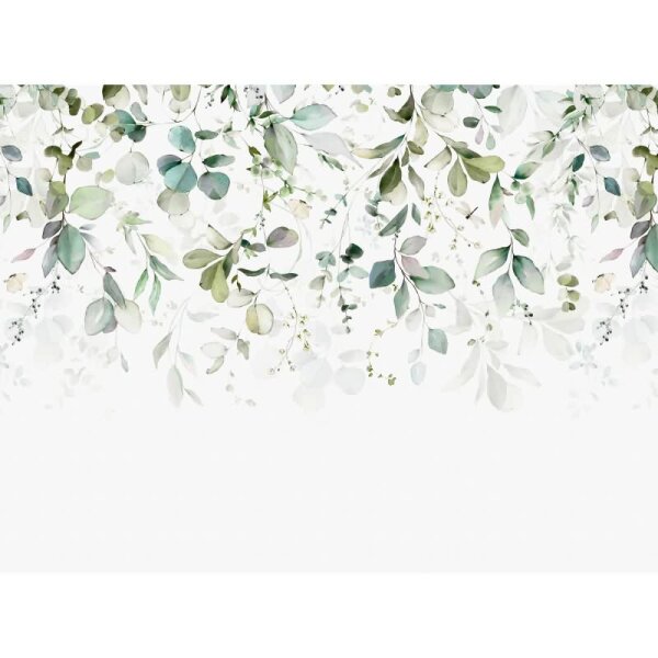 Fototapete Hängende Blätter Aquarell Grün Weiß - Zartes Naturmotiv für frische Räume - livingwalls Vliestapete (399001)