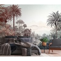 Fototapete Tropenlandschaft Rosa Anthrazit - Vintage...