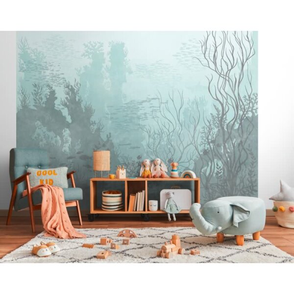 Fototapete Dschungel Nebeloptik Mintgrün - Tropisches Waldmotiv zart und beruhigend - livingwalls Vliestapete (399041)