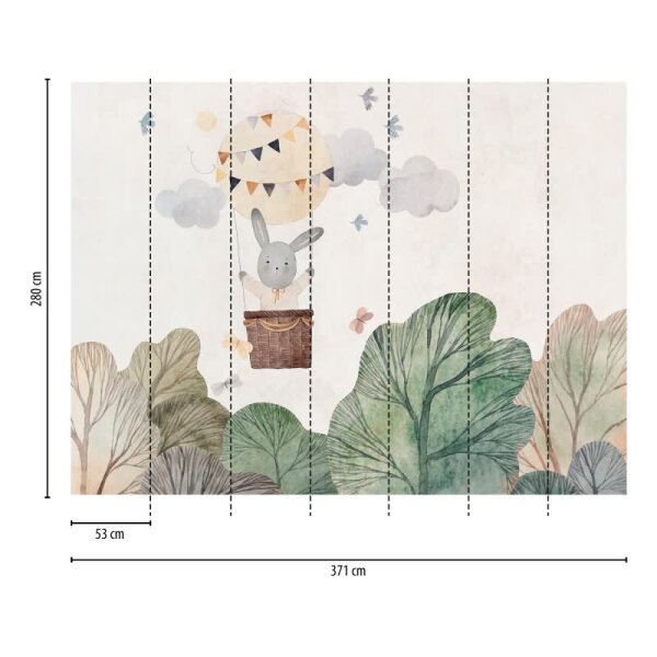 Fototapete Heißluftballon mit Bär Kinderzimmer - Verspielte Tierwelt in sanften Farben - livingwalls Vliestapete (399051)