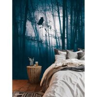 Fototapete Mystischer Wald Mitternacht Blau - Mondlicht...