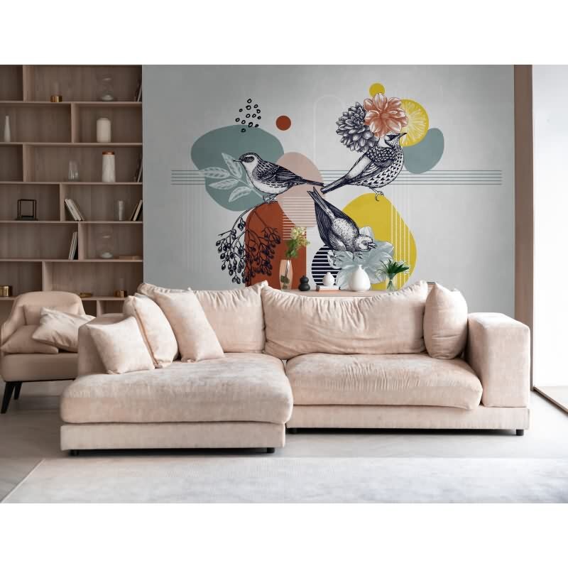 Fototapete Abstrakte Blüten modern Bunt Grau - Florales Kunstmotiv mit grafischem Stil - livingwalls Vliestapete (399101)