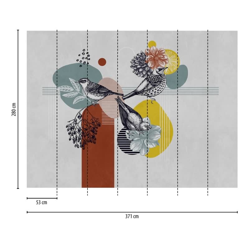 Fototapete Abstrakte Blüten modern Bunt Grau - Florales Kunstmotiv mit grafischem Stil - livingwalls Vliestapete (399101)