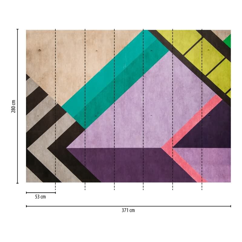 Fototapete Geometrisch Bunt Holzoptik - Moderne Linien in Pink Lila Grün Schwarz - livingwalls Vliestapete (399131)