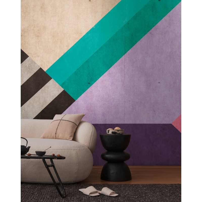 Fototapete Geometrisch Bunt Holzoptik - Moderne Linien in Pink Lila Grün Schwarz - livingwalls Vliestapete (399131)