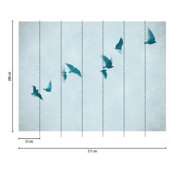 Fototapete fliegende Vögel Türkis Hellblau - Minimalistisches Wandmotiv - livingwalls Vliestapete modern (399231)