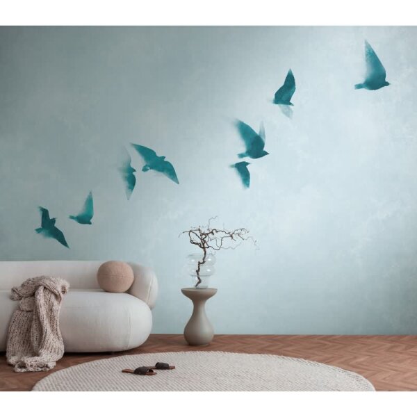 Fototapete fliegende Vögel Türkis Hellblau - Minimalistisches Wandmotiv - livingwalls Vliestapete modern (399231)