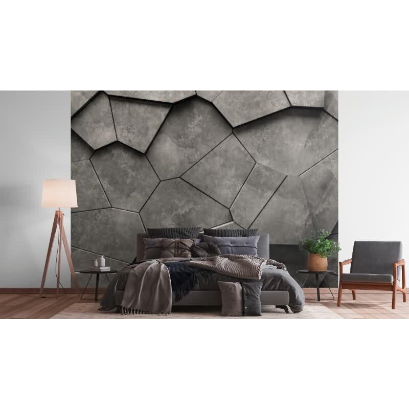 Fototapete 3D-Optik Betonstruktur Dunkelgrau - Geometrisches Wandmotiv - livingwalls Vliestapete modern (399241)