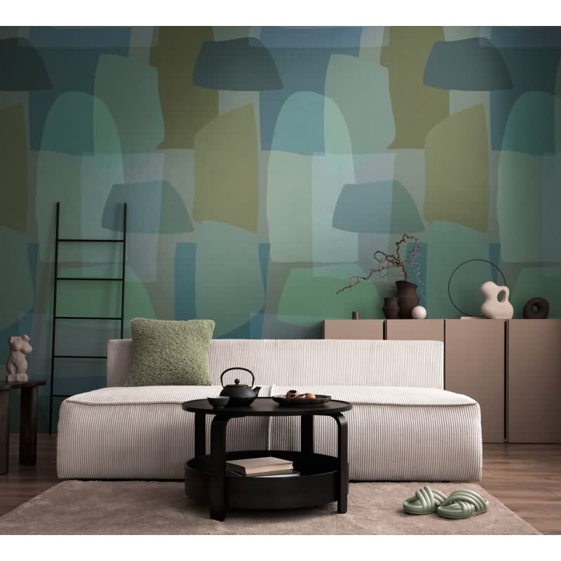 Design livingwalls Vliestapete Grün-Blau - Wandbild 280x159 cm - Abstrakte Naturformen für stilvolle Wohnakzente (782063)