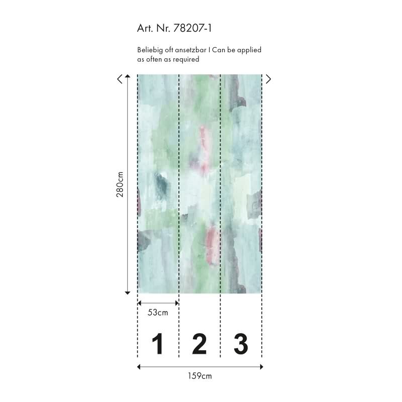 Aquarell livingwalls Vliestapete in Grün-Rosa - Wandbild 280x159 cm - Sanfte Wasserfarben für ruhige Wohnwelten (782071)