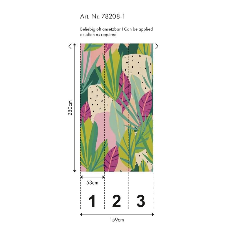 Tropische Dschungel livingwalls Vliestapete - Wandbild 280x159 cm - Buntes Blätterdesign mit Exotic-Vibe (782081)