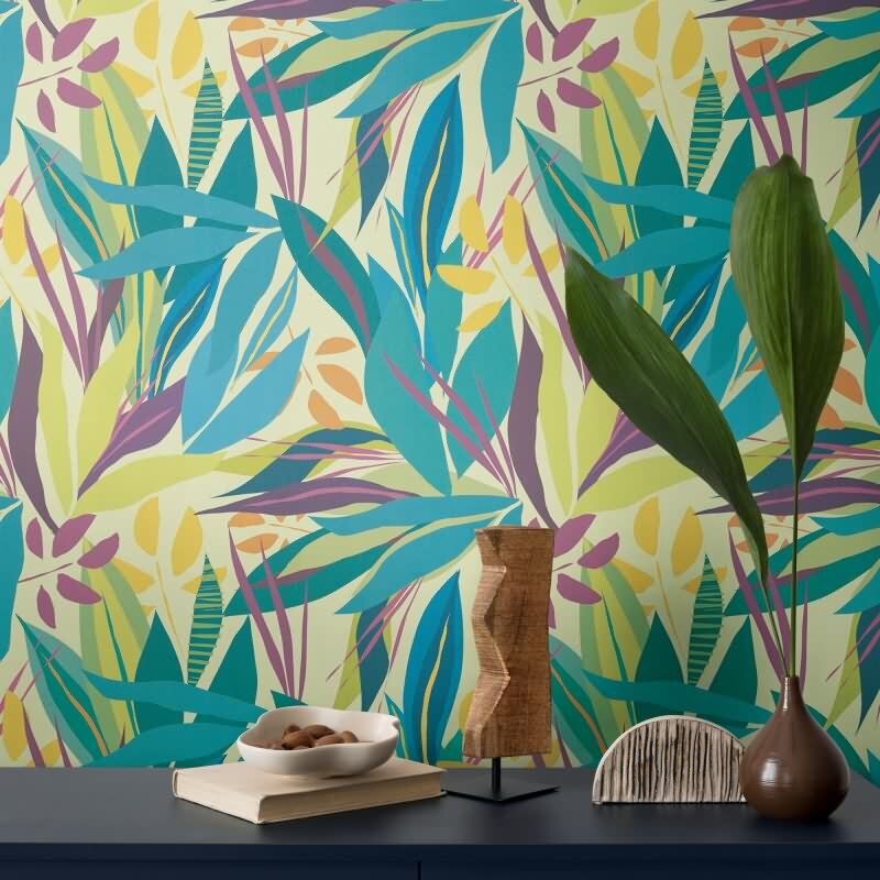 Tropische livingwalls Vliestapete Dschungel - Wandbild 280x159 cm - Helle Farben & exotische Blätter (782092)