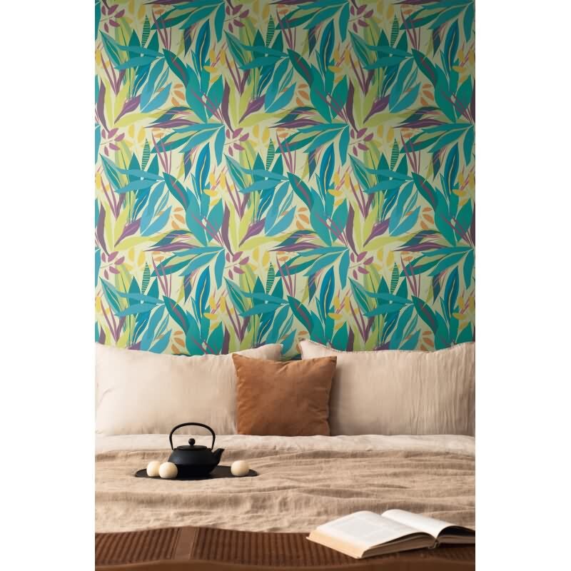 Tropische livingwalls Vliestapete Dschungel - Wandbild 280x159 cm - Helle Farben & exotische Blätter (782092)