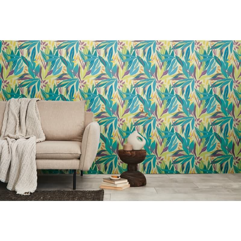 Tropische livingwalls Vliestapete Dschungel - Wandbild 280x159 cm - Helle Farben & exotische Blätter (782092)