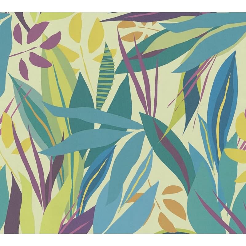 Tropische livingwalls Vliestapete Dschungel - Wandbild 280x159 cm - Helle Farben & exotische Blätter (782092)