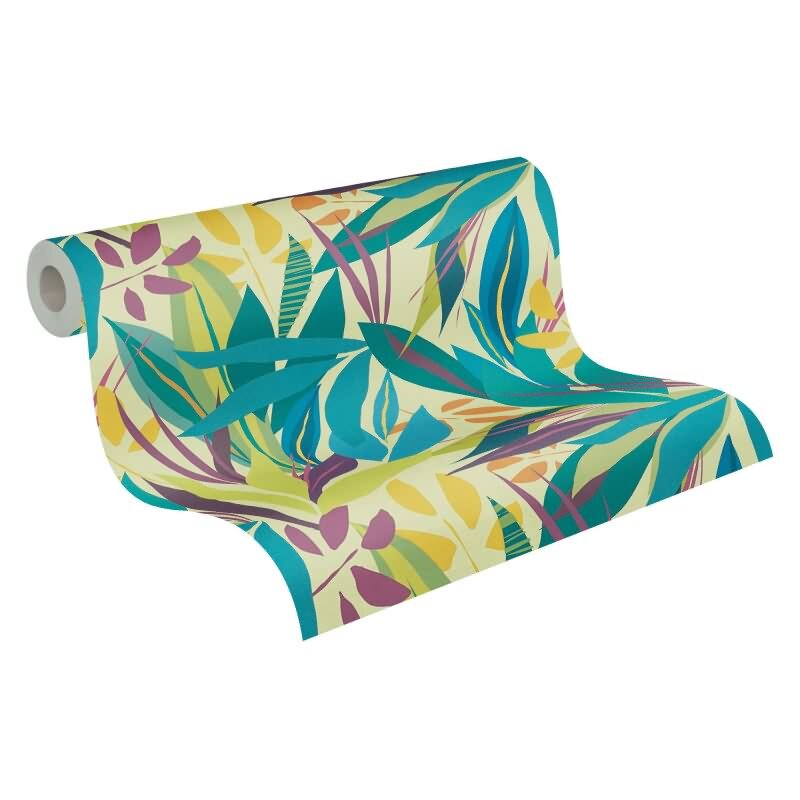 Tropische livingwalls Vliestapete Dschungel - Wandbild 280x159 cm - Helle Farben & exotische Blätter (782092)