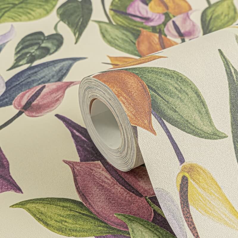 Botanische livingwalls Vliestapete mit Calla-Blüten - Tropischer Blumenprint auf beigem Grund (782101)