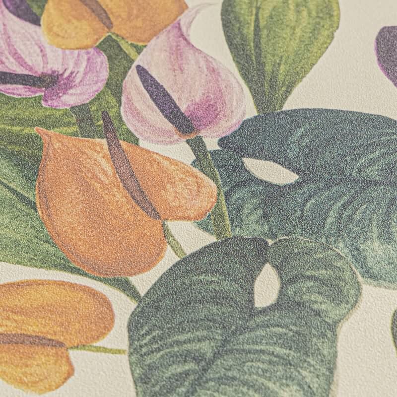 Botanische livingwalls Vliestapete mit Calla-Blüten - Tropischer Blumenprint auf beigem Grund (782101)
