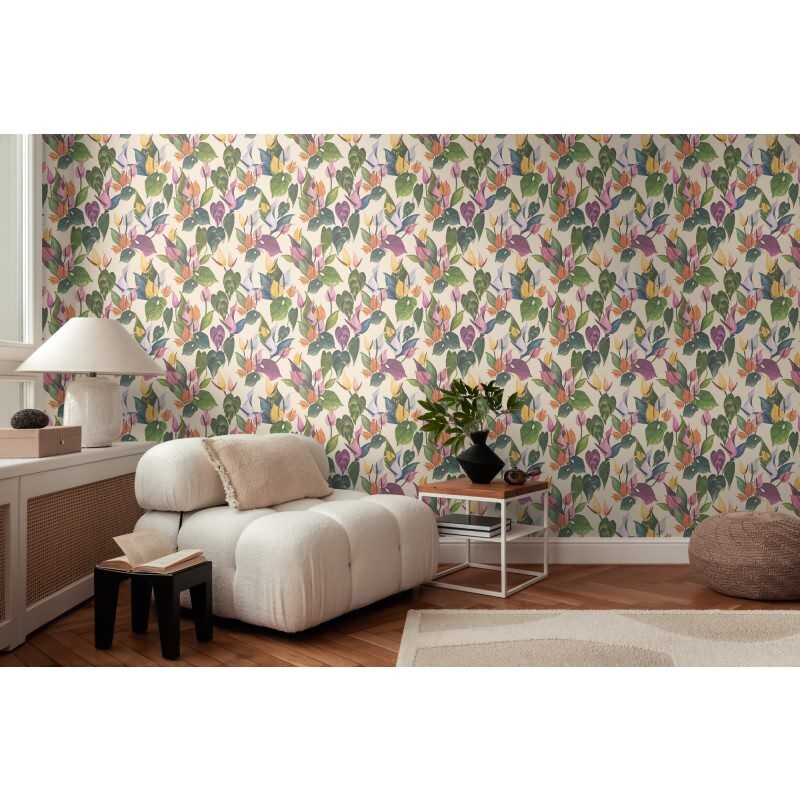 Botanische livingwalls Vliestapete mit Calla-Blüten - Tropischer Blumenprint auf beigem Grund (782101)