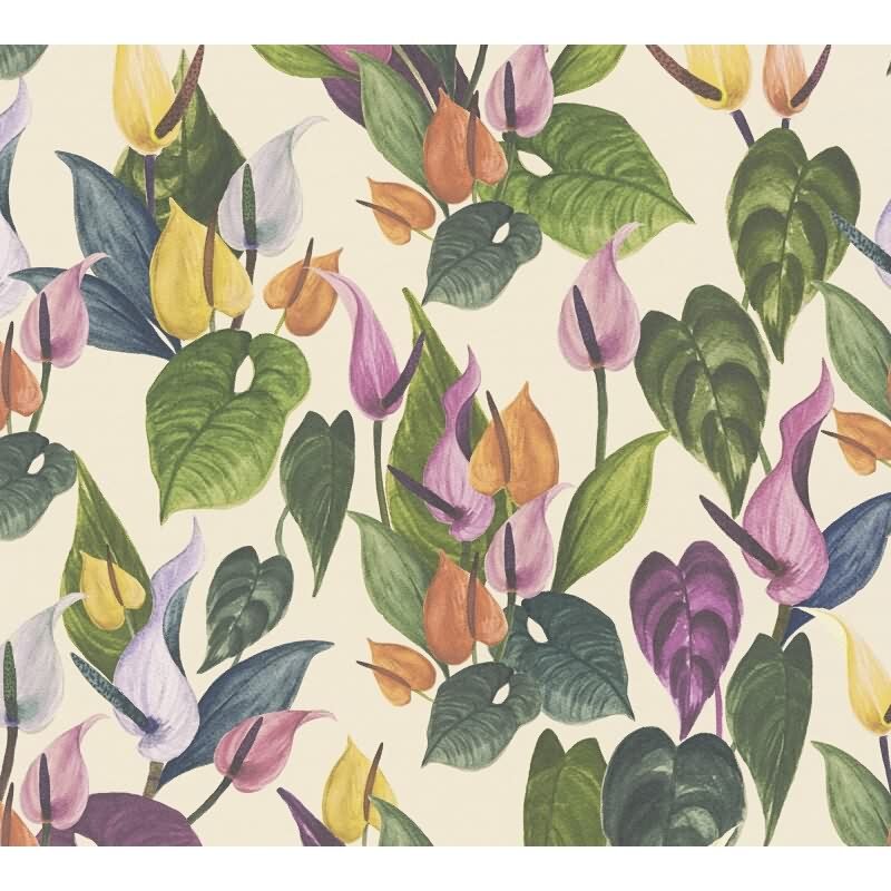 Botanische livingwalls Vliestapete mit Calla-Blüten - Tropischer Blumenprint auf beigem Grund (782101)