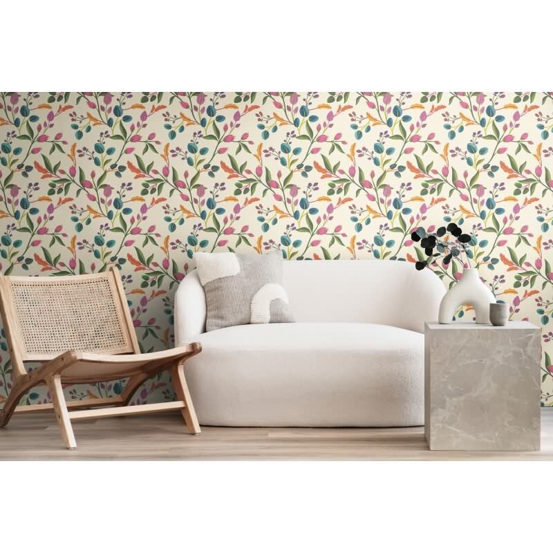 Verspielte livingwalls Vliestapete mit Blütenzweigen - florales Design auf hellem Grund (782111)