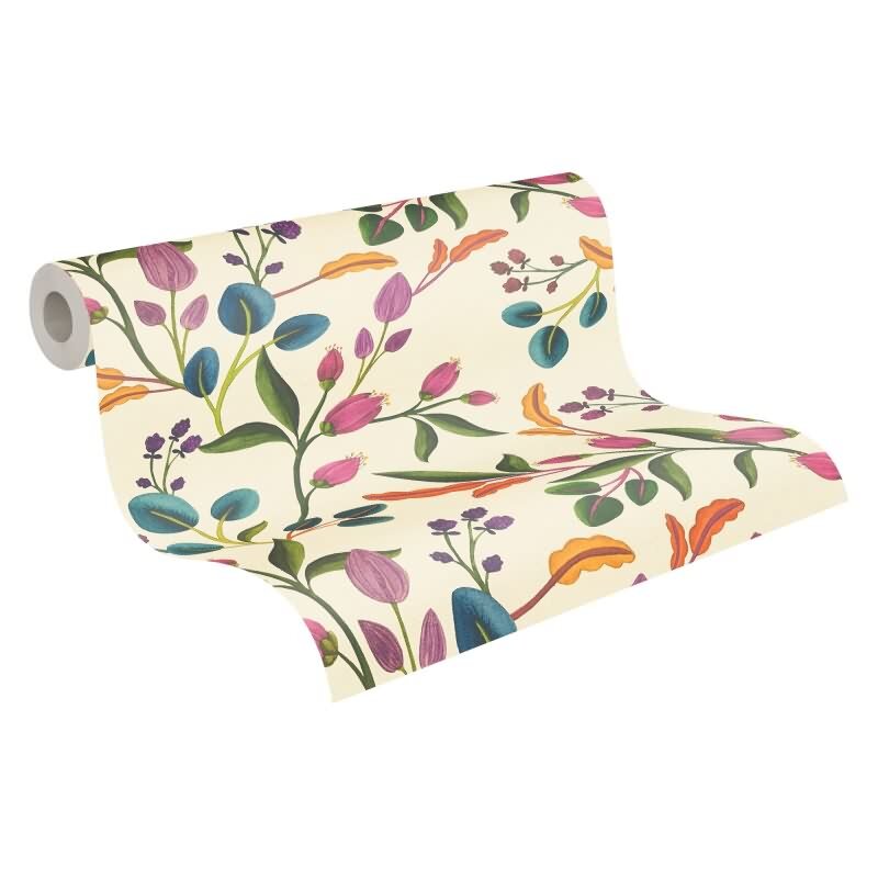 Verspielte livingwalls Vliestapete mit Blütenzweigen - florales Design auf hellem Grund (782111)