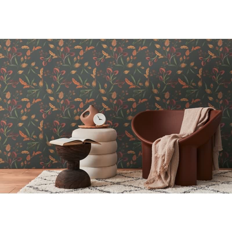 Elegante livingwalls Vliestapete mit herbstlichen Blüten - florales Muster auf dunklem Grund (782112)