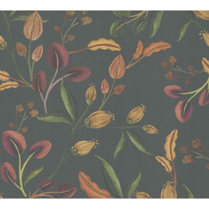 Elegante livingwalls Vliestapete mit herbstlichen Blüten - florales Muster auf dunklem Grund (782112)