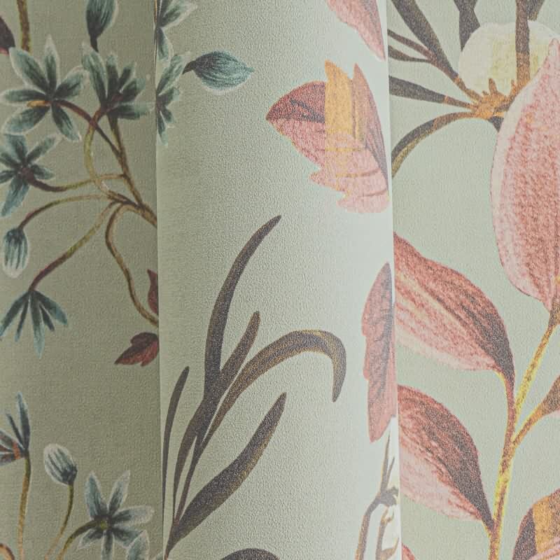 Botanische livingwalls Vliestapete in warmen Tönen - Naturmotiv auf salbeigrünem Grund (782122)