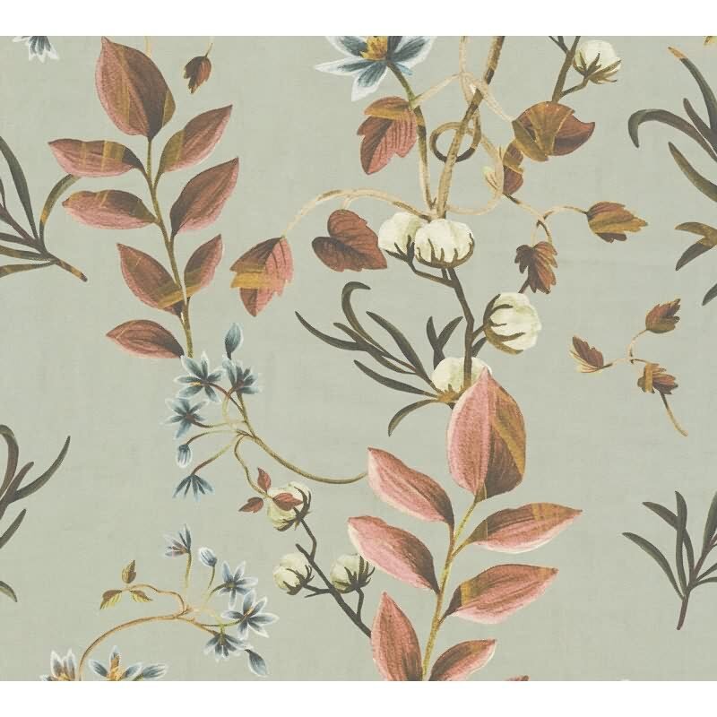 Botanische livingwalls Vliestapete in warmen Tönen - Naturmotiv auf salbeigrünem Grund (782122)