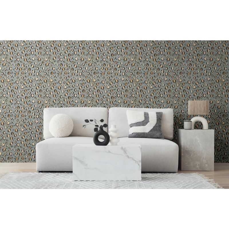 Leopardenmuster-Tapete auf Grau - Urban Wild Look für moderne Räume livingwalls (782162)