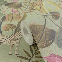 Tropische Tierwelt - Tapete mit Zebras, Giraffen &amp;...