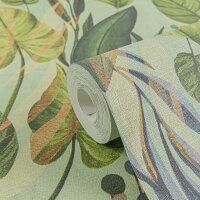 Tropische Tapete mit gro&szlig;fl&auml;chigem Blattmotiv...
