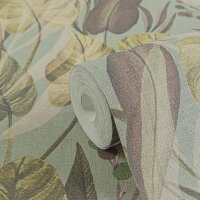 Tropische Tapete mit Bl&auml;ttern in Naturt&ouml;nen auf...