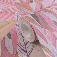 Tropische Bl&auml;ttertapete in kr&auml;ftigem Pink...