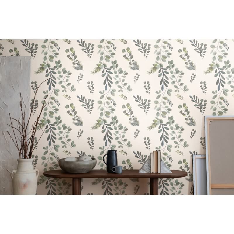 Pflanzen-Tapete Aquarell Stil Hellgrün Creme - Botanische livingwalls Vliestapete modern (782211)