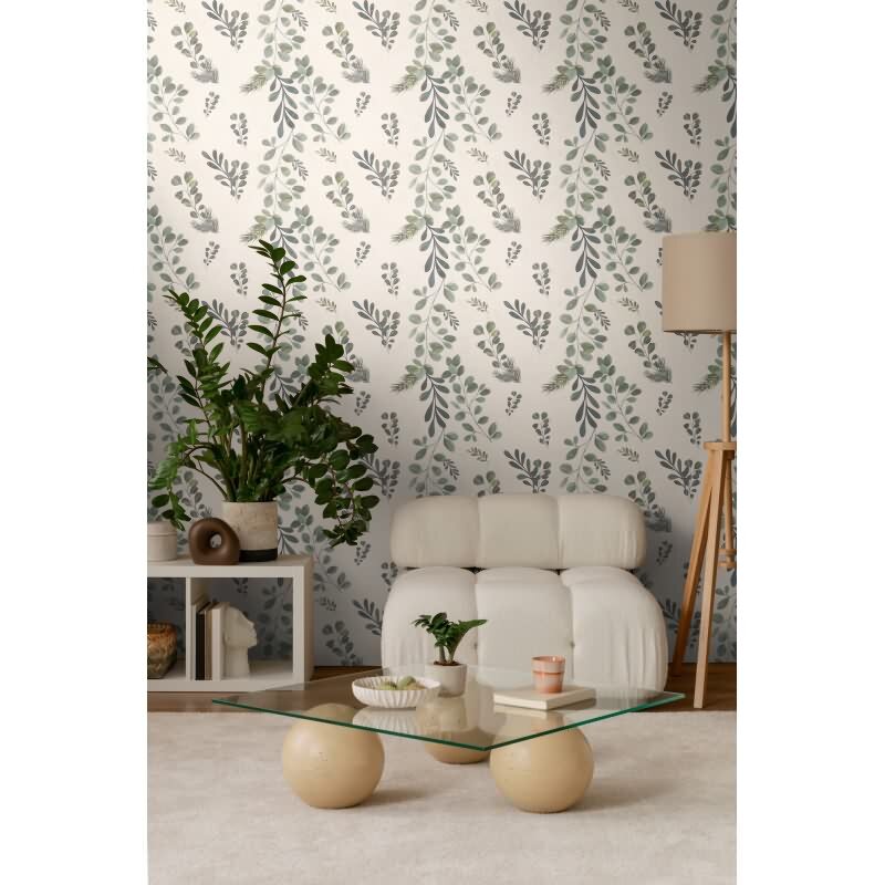 Pflanzen-Tapete Aquarell Stil Hellgrün Creme - Botanische livingwalls Vliestapete modern (782211)