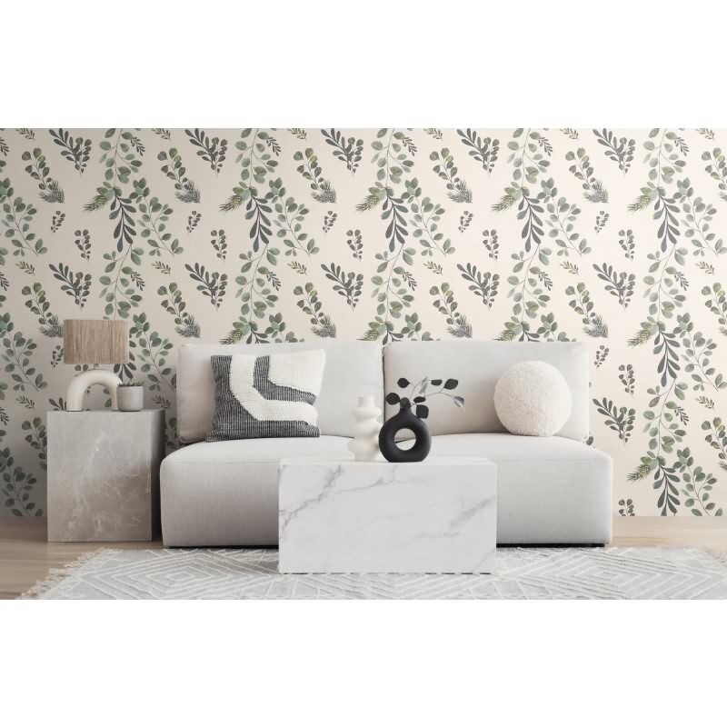 Pflanzen-Tapete Aquarell Stil Hellgrün Creme - Botanische livingwalls Vliestapete modern (782211)