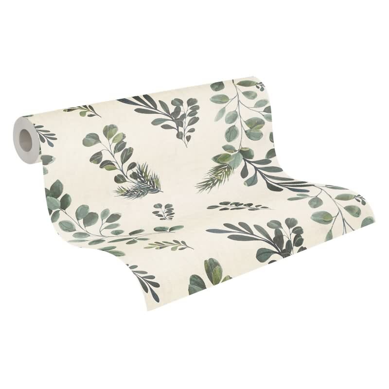 Pflanzen-Tapete Aquarell Stil Hellgrün Creme - Botanische livingwalls Vliestapete modern (782211)