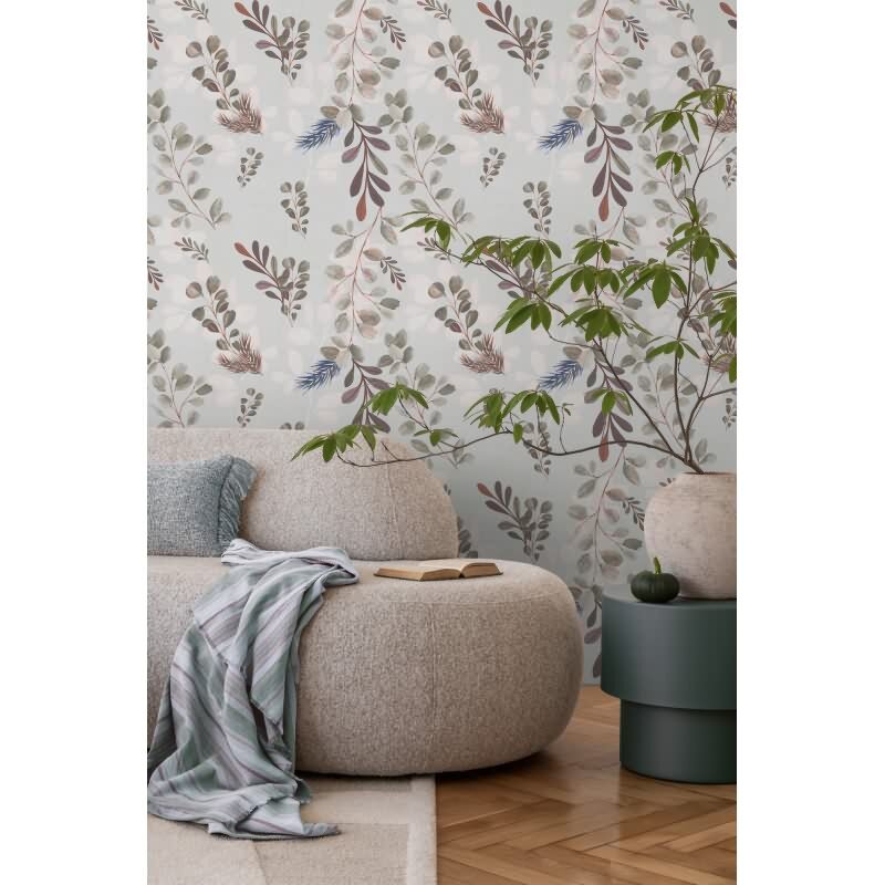 Pflanzen-Tapete Aquarelloptik Grau Rosa - Botanische livingwalls Vliestapete Beere Akzent (782212)