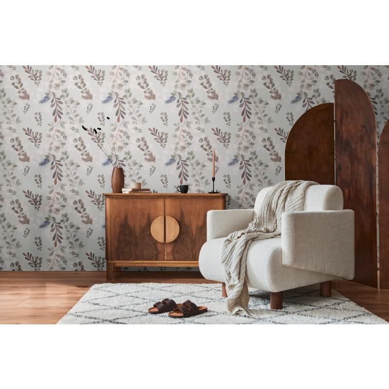 Pflanzen-Tapete Aquarelloptik Grau Rosa - Botanische livingwalls Vliestapete Beere Akzent (782212)